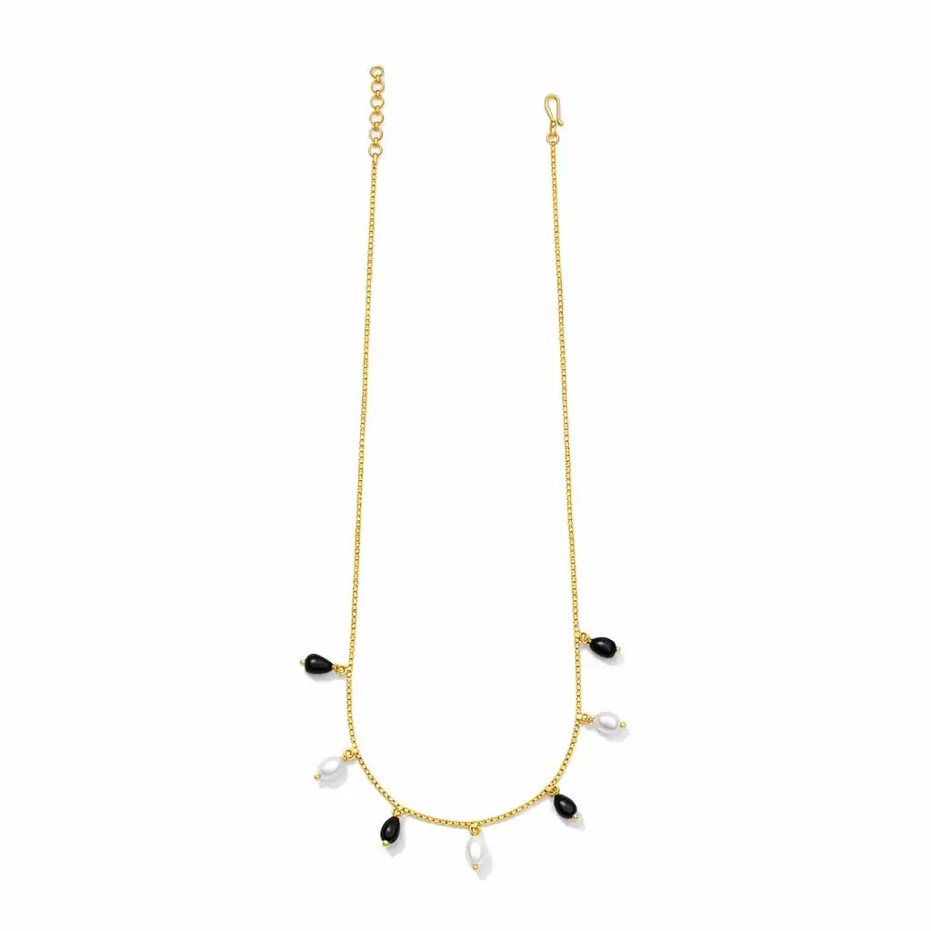 Black & Pearl Drop Charm Necklace PPNS7PBO-083