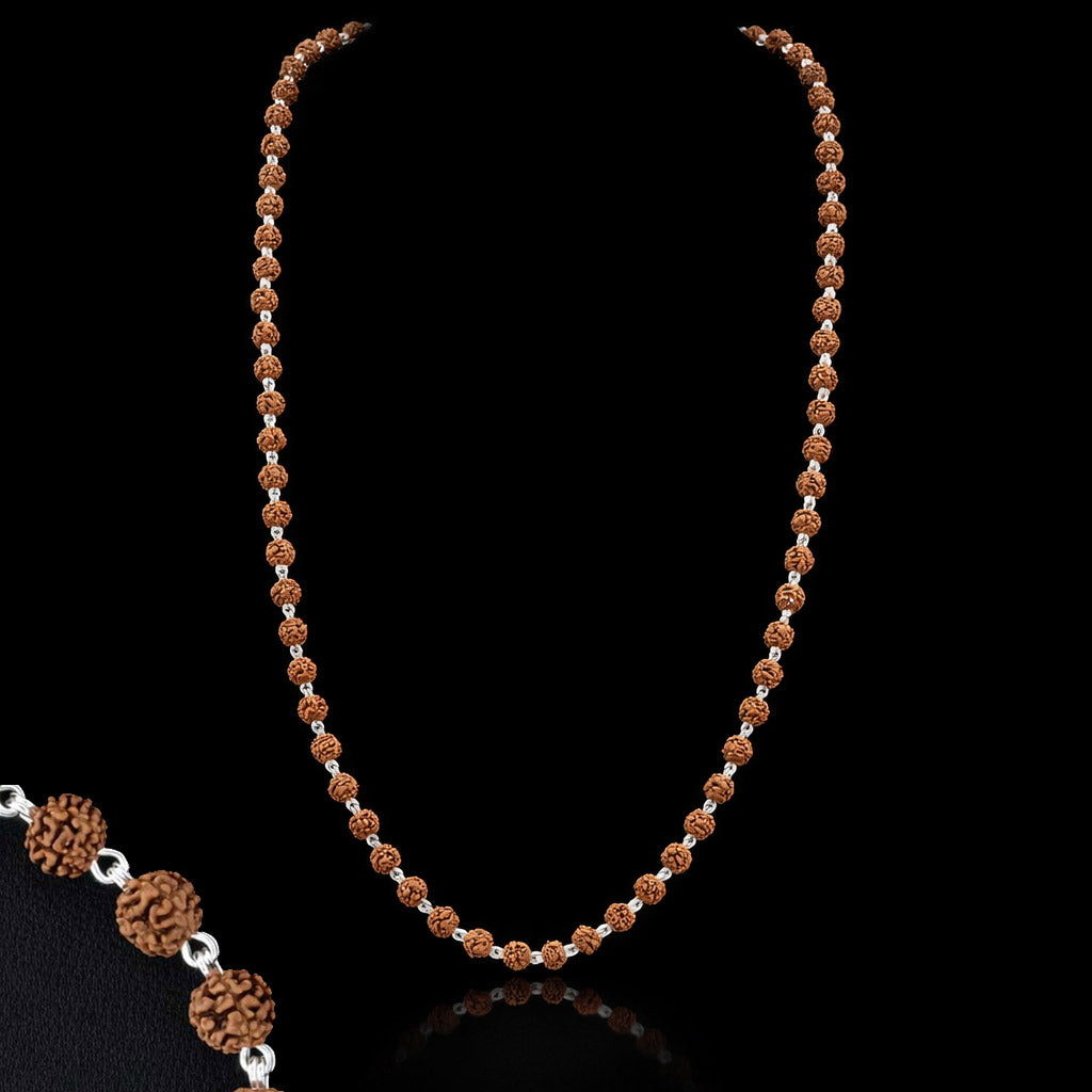Rudraksha Bead Long Strand Necklace Silver Finish