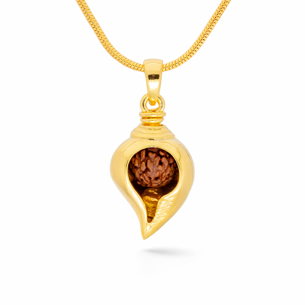 Golden Rudhraksha Shank locket PRULT1-002