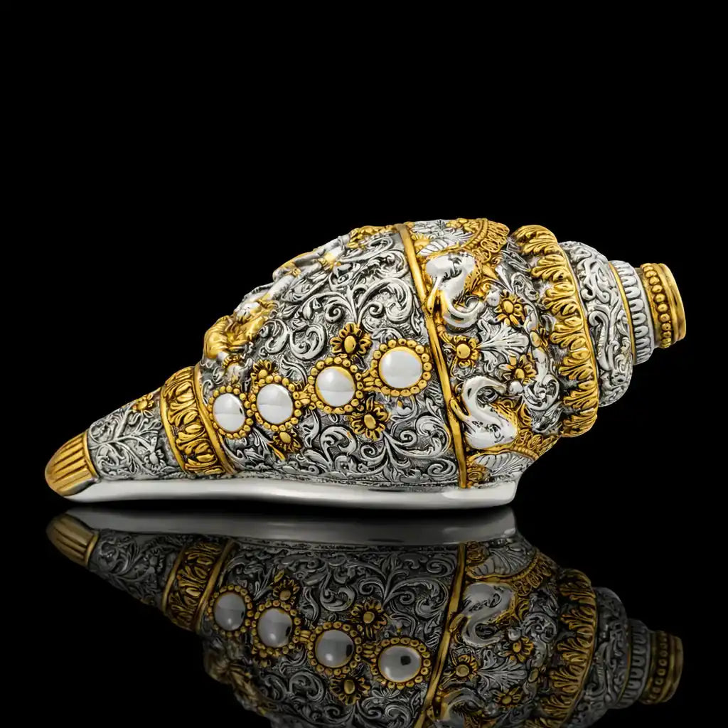 Traditional Silver Gold Plated Shankh Showpiece for Home PIDRSSH11-054