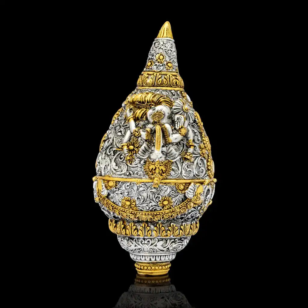 Traditional Silver Gold Plated Shankh Showpiece for Home PIDRSSH11-054