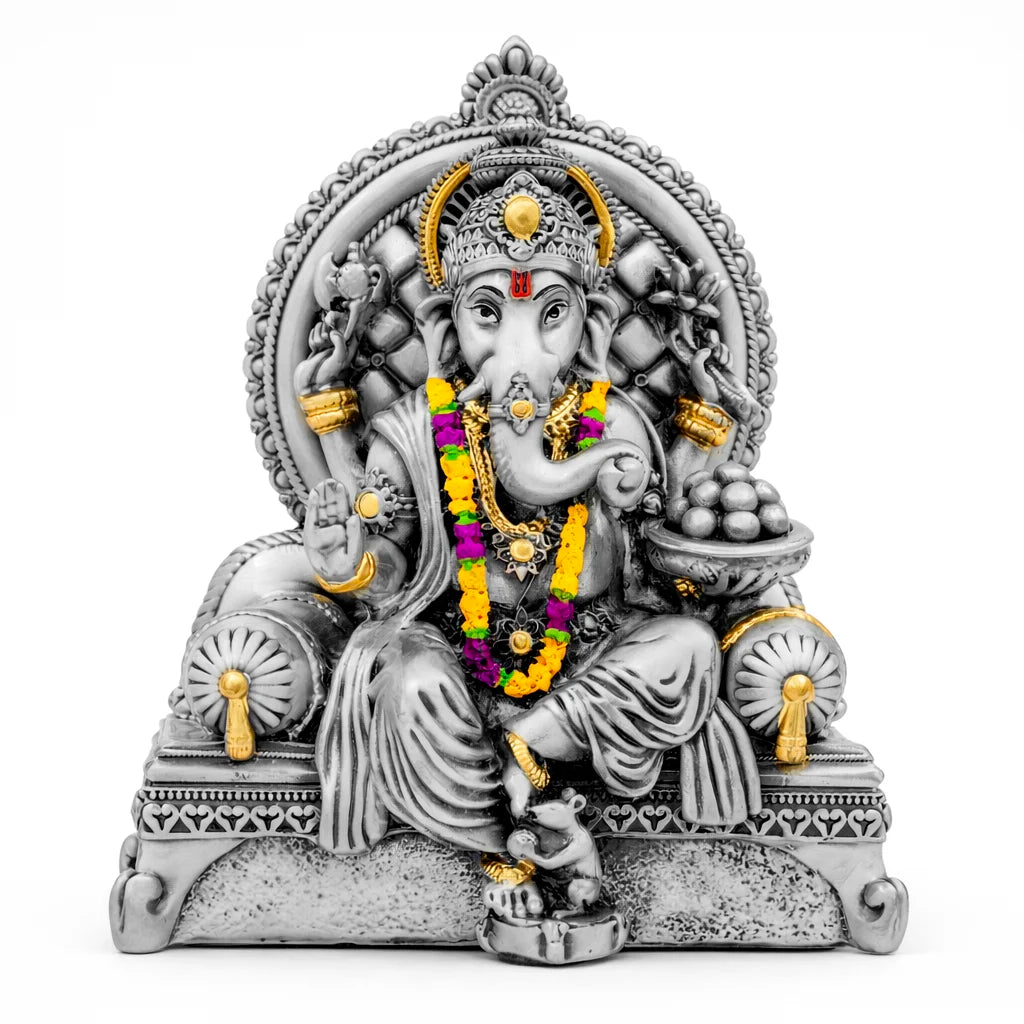 Sacred Ganesha Idol with Floral Garland PIDSRSG33-006