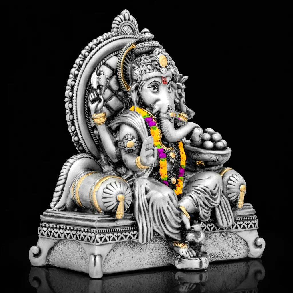 Sacred Ganesha Idol with Floral Garland PIDSRSG33-006