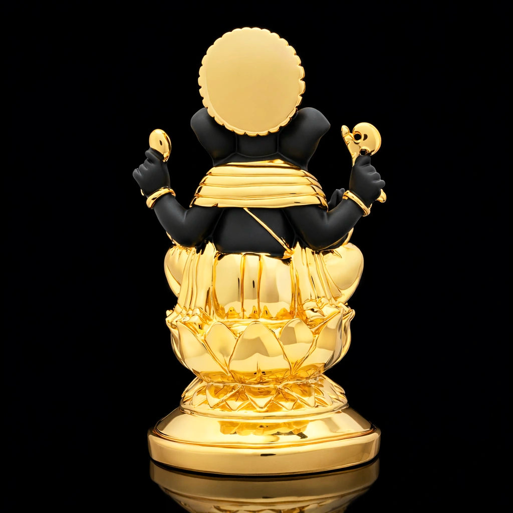 Lord Ganesha Idol – Black and Gold Finish – Traditional Hindu Deity Sculpture – Ganapati Puja Decor – Home & Festive Gift | PIDRBG73-007