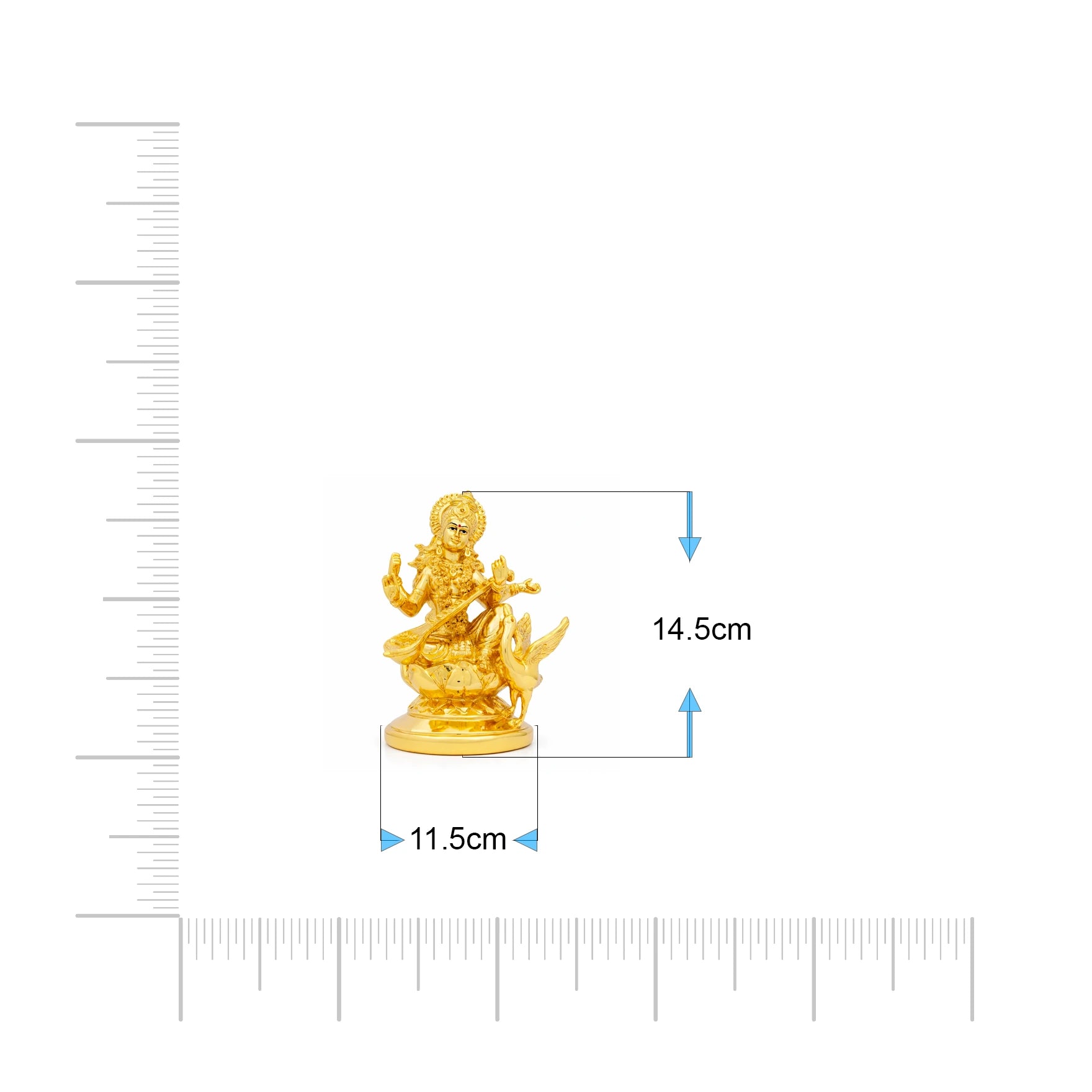 Golden Goddess Saraswati Idol with Veena Seated on Lotus with Hamsa PIDRGSA8-007