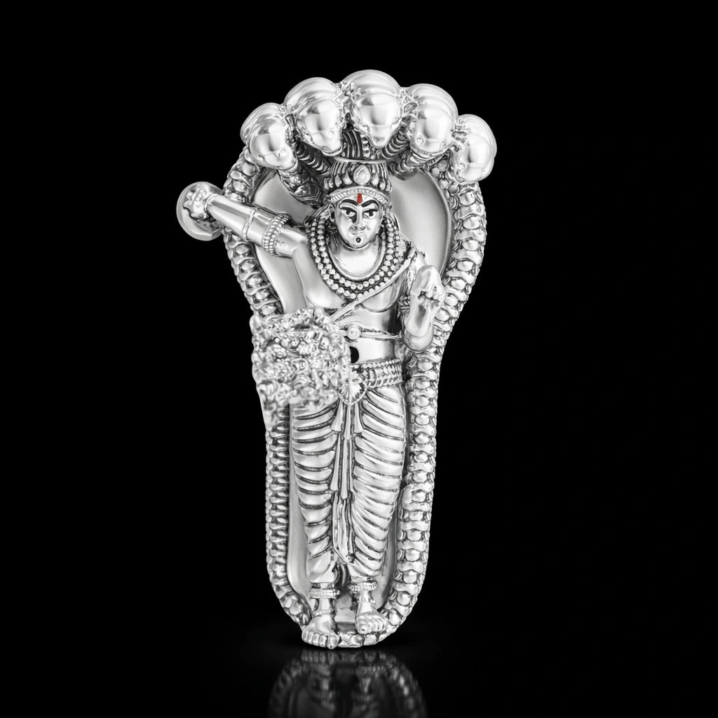 Silver Finish Lord Vishnu Anantha Shayanam Idol PIDRSAPN2-032