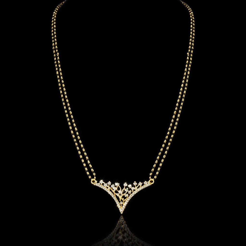 Floral Diamond V-Pendant Mangalsutra (Karimani) Chain PLKM15-084