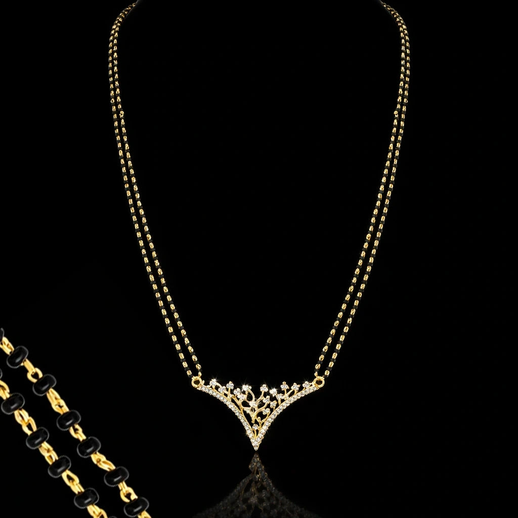 CZ Kite Black Bead Twin Locket Karimani Chain Gold Layered