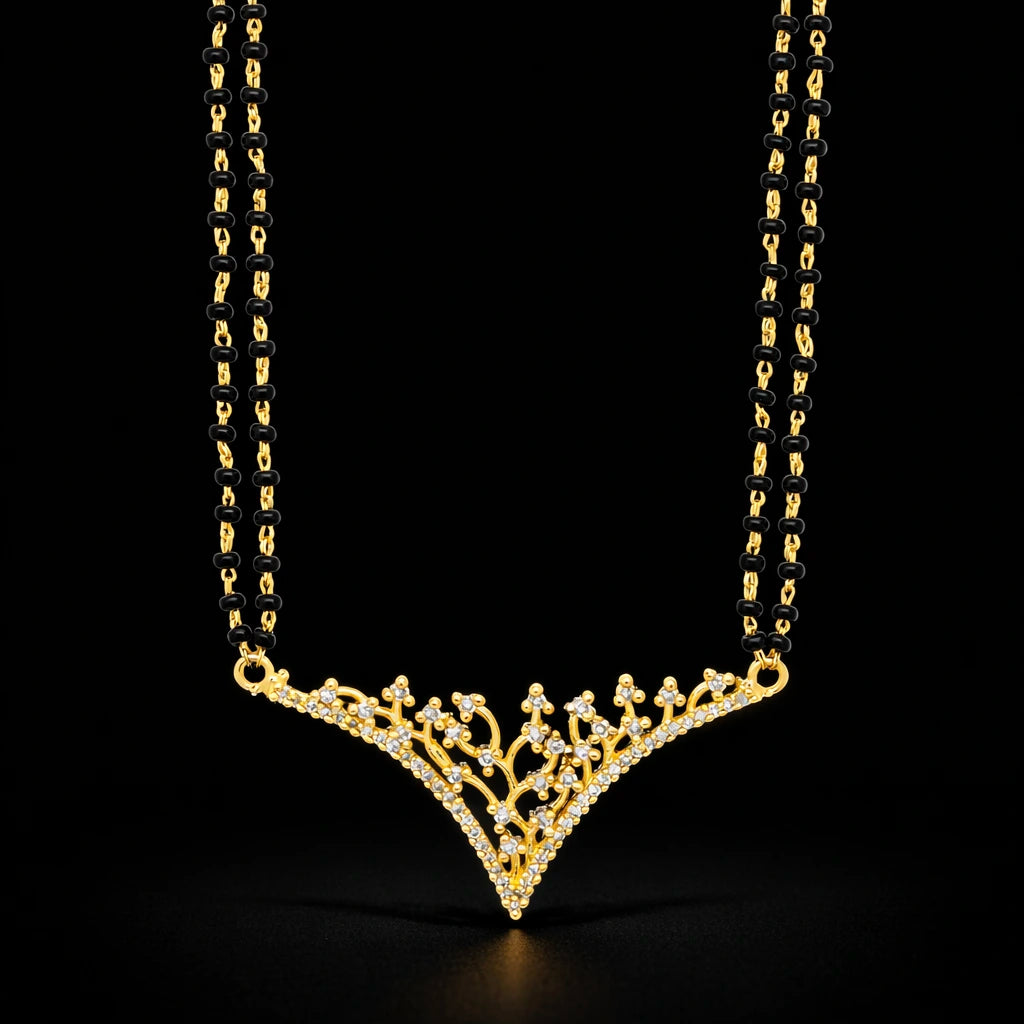Floral Diamond V-Pendant Mangalsutra (Karimani) Chain PLKM15-084