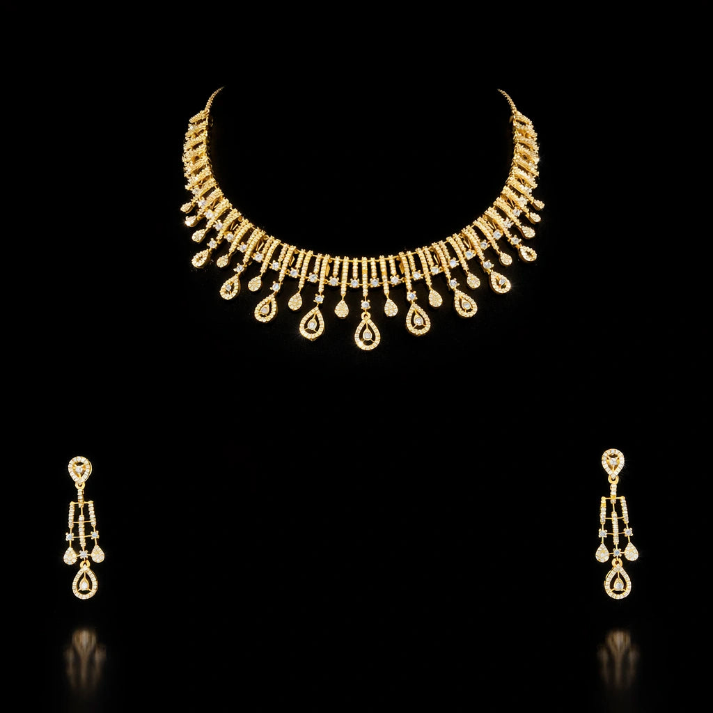 Premium Stone Necklace Short With Stud PMSNS38W-0021, PMSHST52W-003