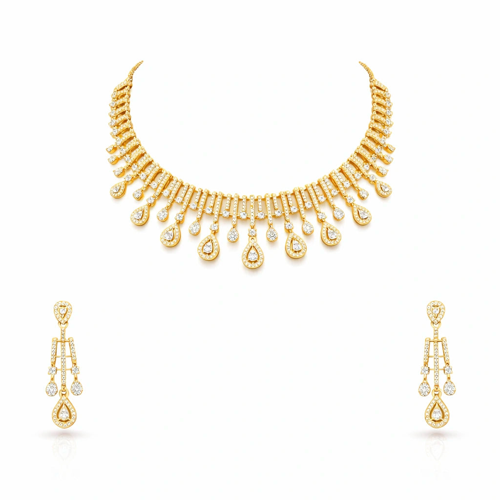 Premium Stone Necklace Short With Stud PMSNS38W-0021, PMSHST52W-003