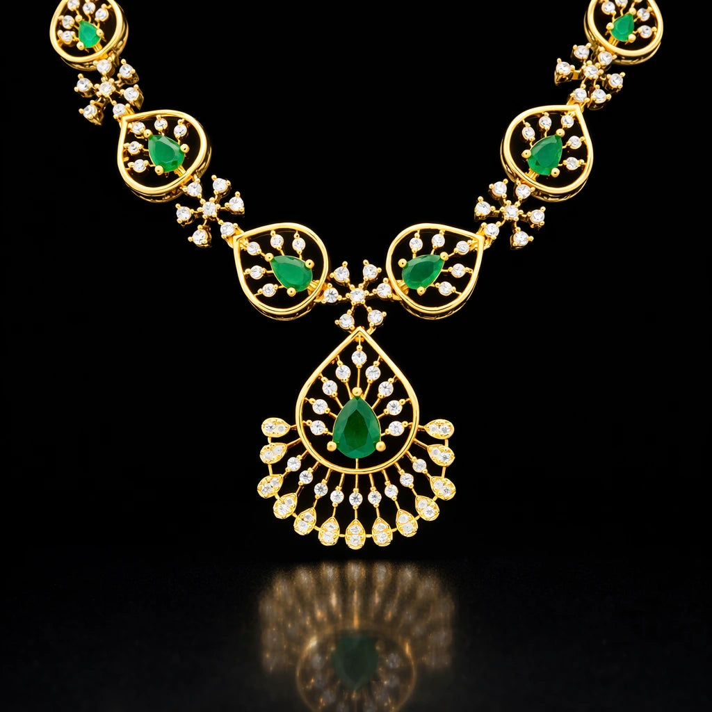 Premium Stone Necklace Short With Stud PMSNS108WG-008, PMSHST147WG-082