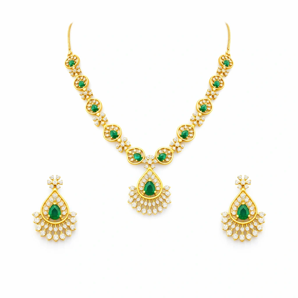 Premium Stone Necklace Short With Stud PMSNS108WG-008, PMSHST147WG-082