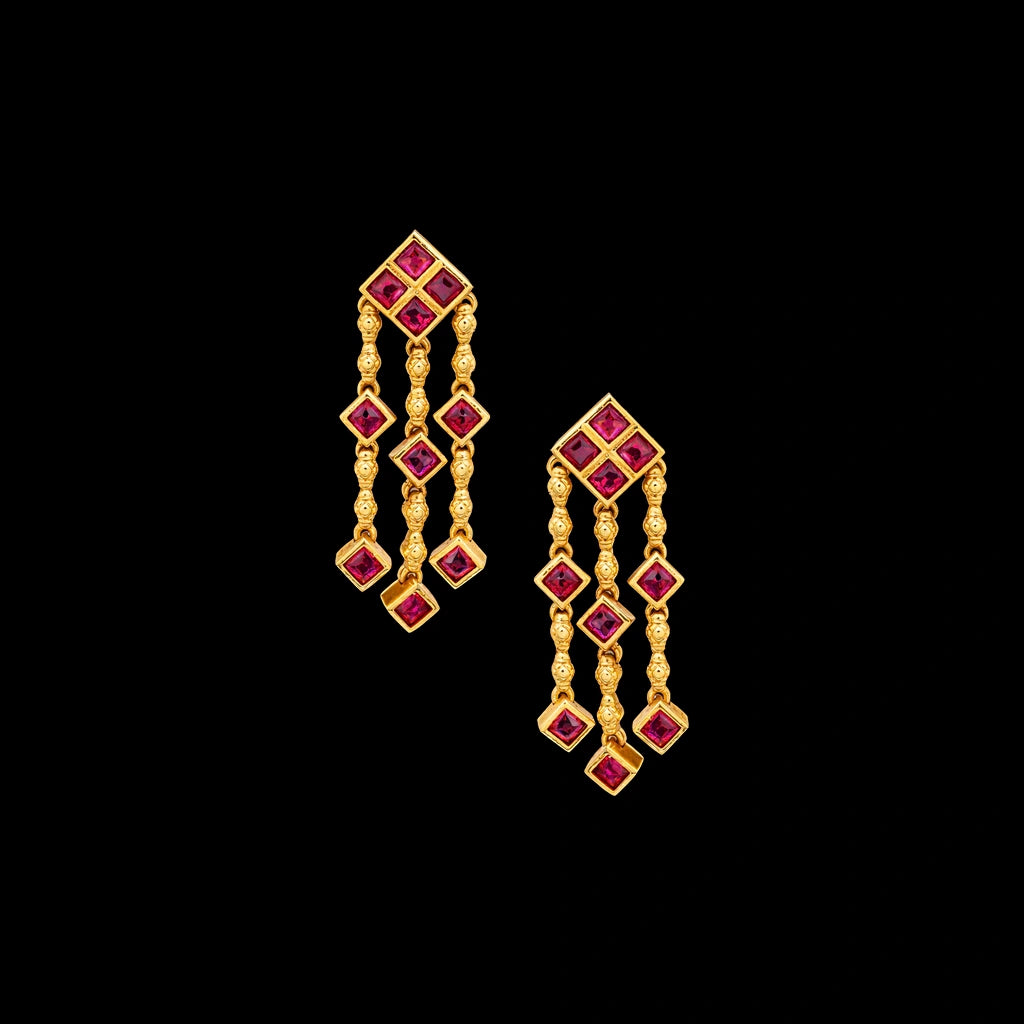 Ruby stone gheru necklace with Stud, PSGRNSSR66R-085, PSGRHSTSR40R-061