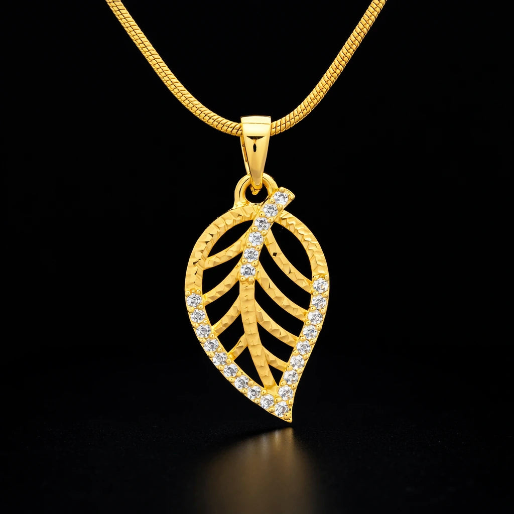 Stone Studded Leaf Pendant