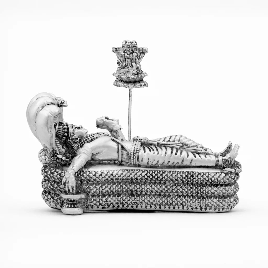 Silver Finish Lord Vishnu Anantha Shayanam Idol PIDRSAPN2-032