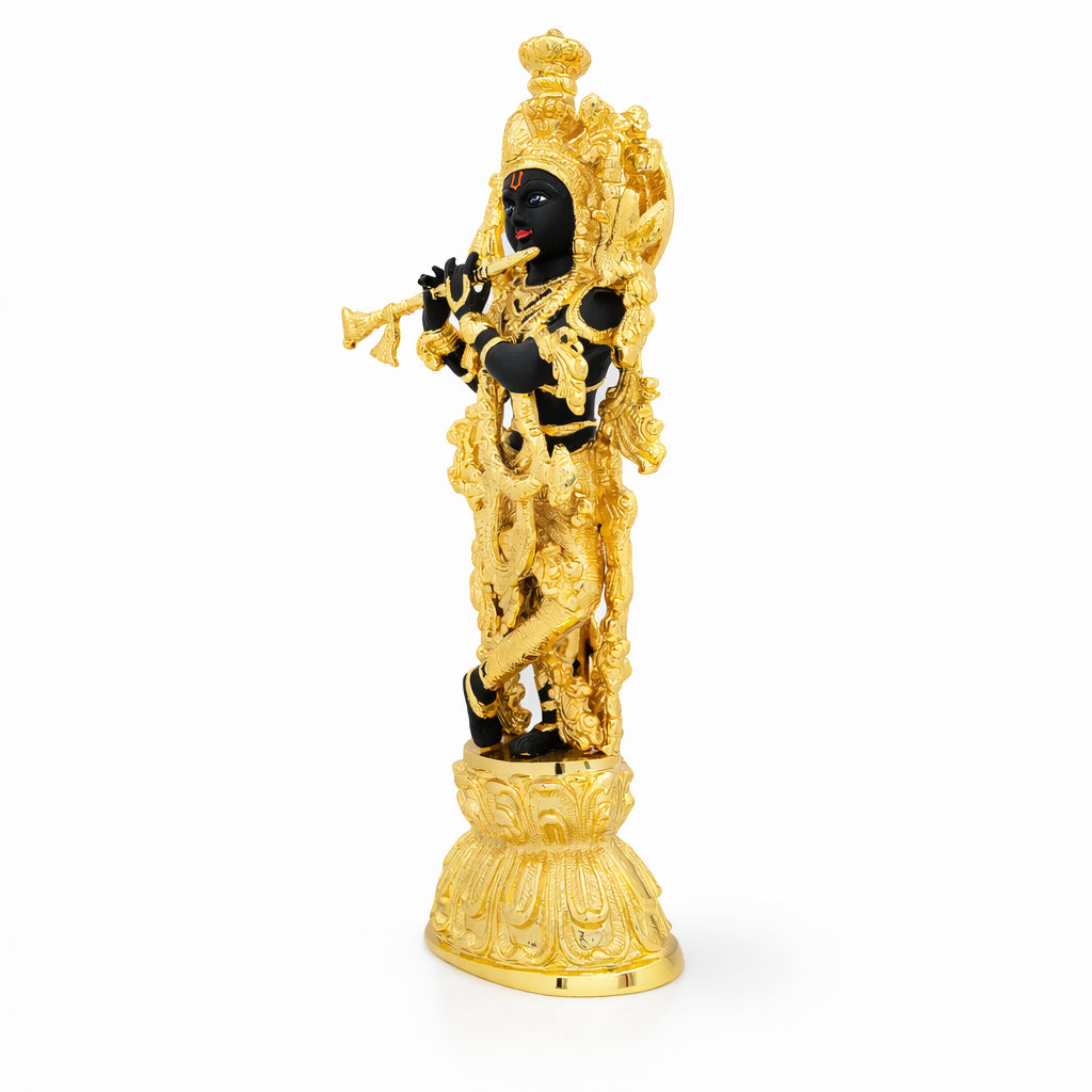 Lord Krishna Playing Flute Idol – Gold Layered Statue PIDBKR1-00051