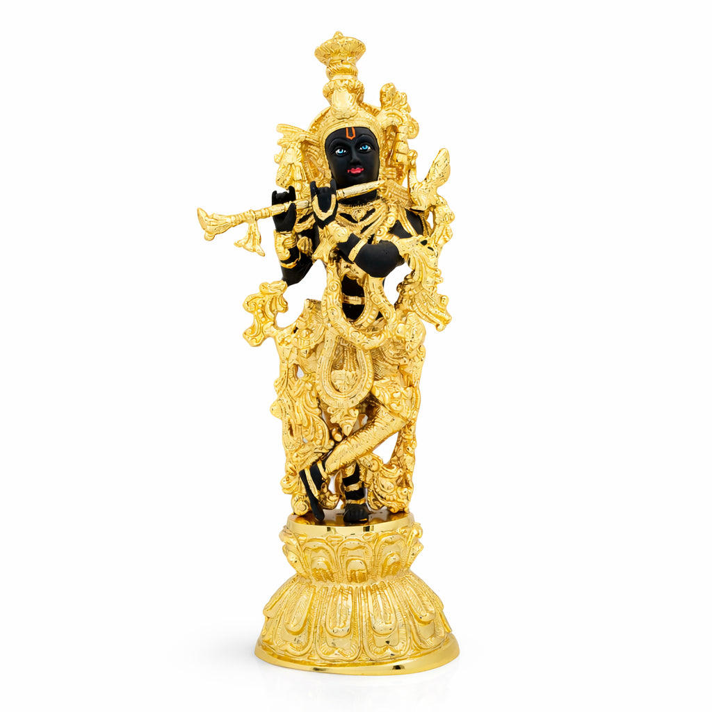 Lord Krishna Playing Flute Idol – Gold Layered Statue PIDBKR1-00051