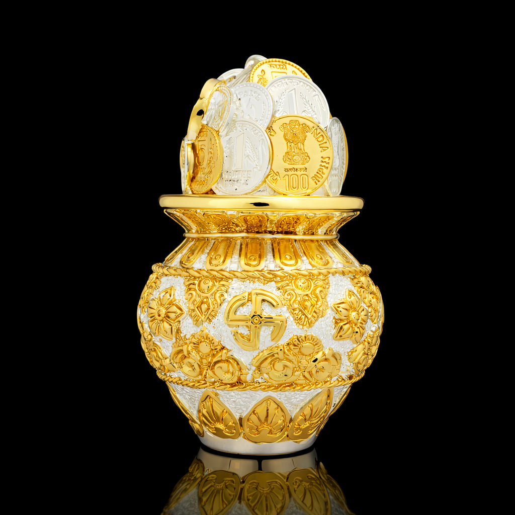 Silver & Gold Finish Kuber Pot Idol – Lakshmi Kubera Wealth Kalash PIDCNK1-0001