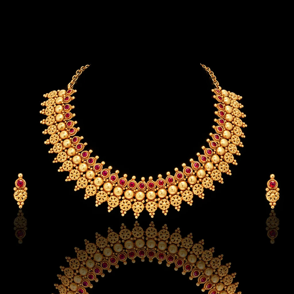 Geru Stone Necklace Short With Stud PSGRNSSR41R-038, PSGRSTSR6R-021