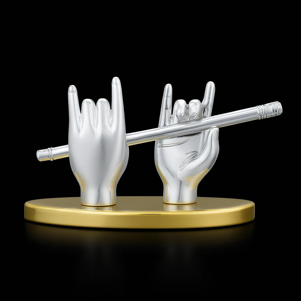 Silver Krishna Hand Holding Golden Flute PIDRSLKRHF1-0001