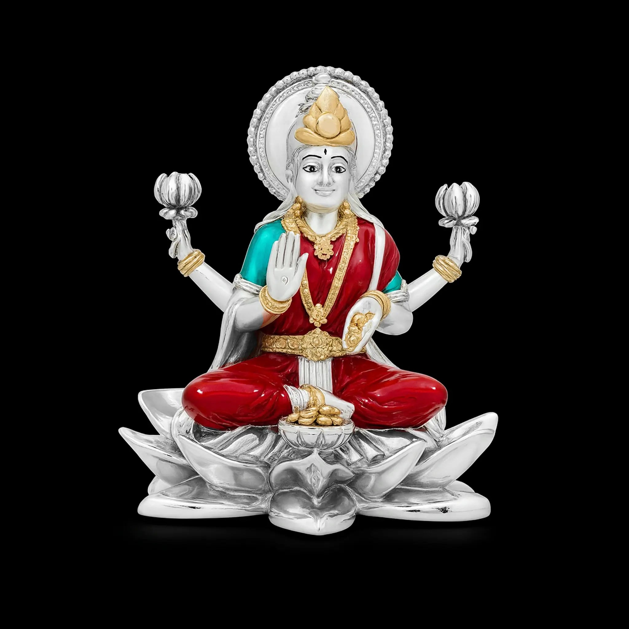 Sacred Lakshmi Figurine – Multicolor Resin with Gold Detailing PIDRSL23-006