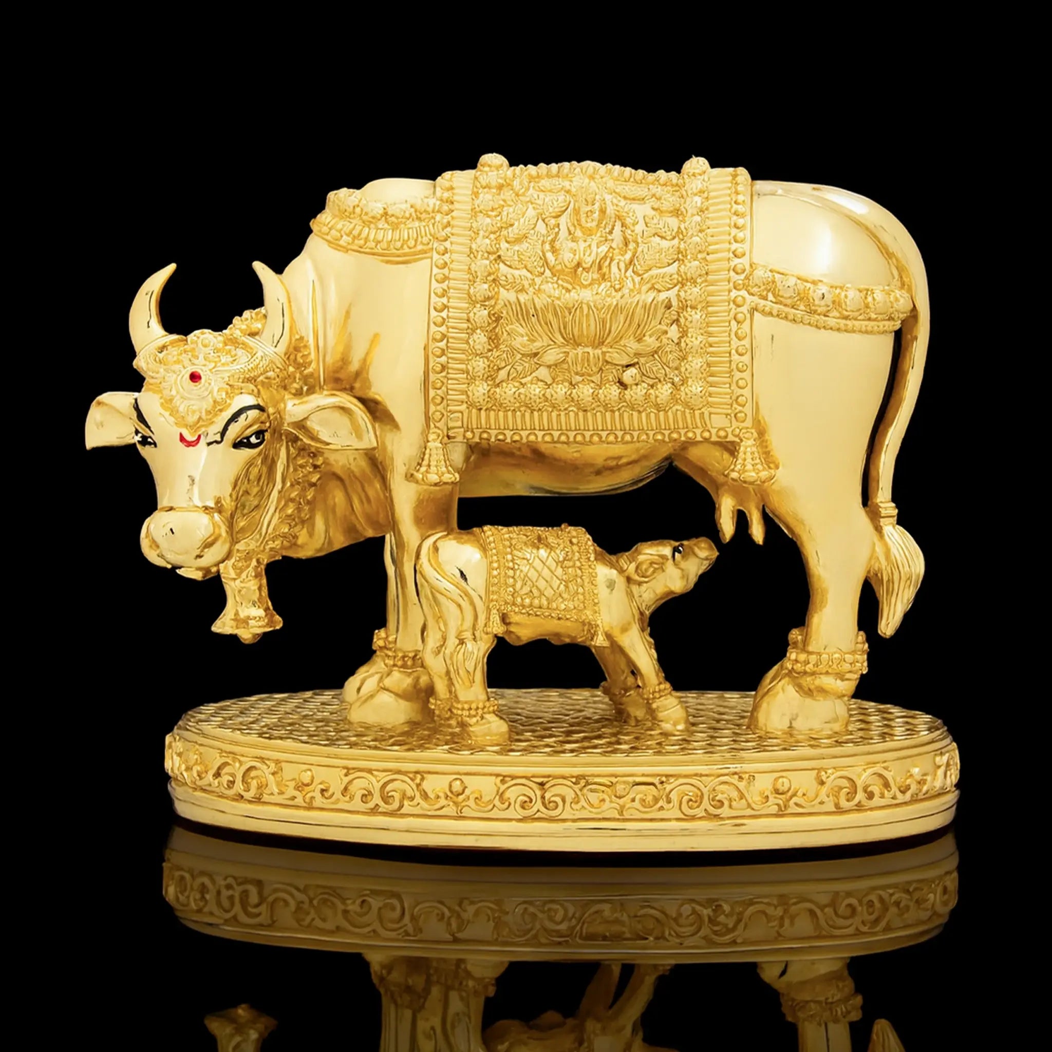 Brass Cow & Calf Idol – 24ct Gold Layered Divine Prosperity Symbol PIDRGCC9-0041