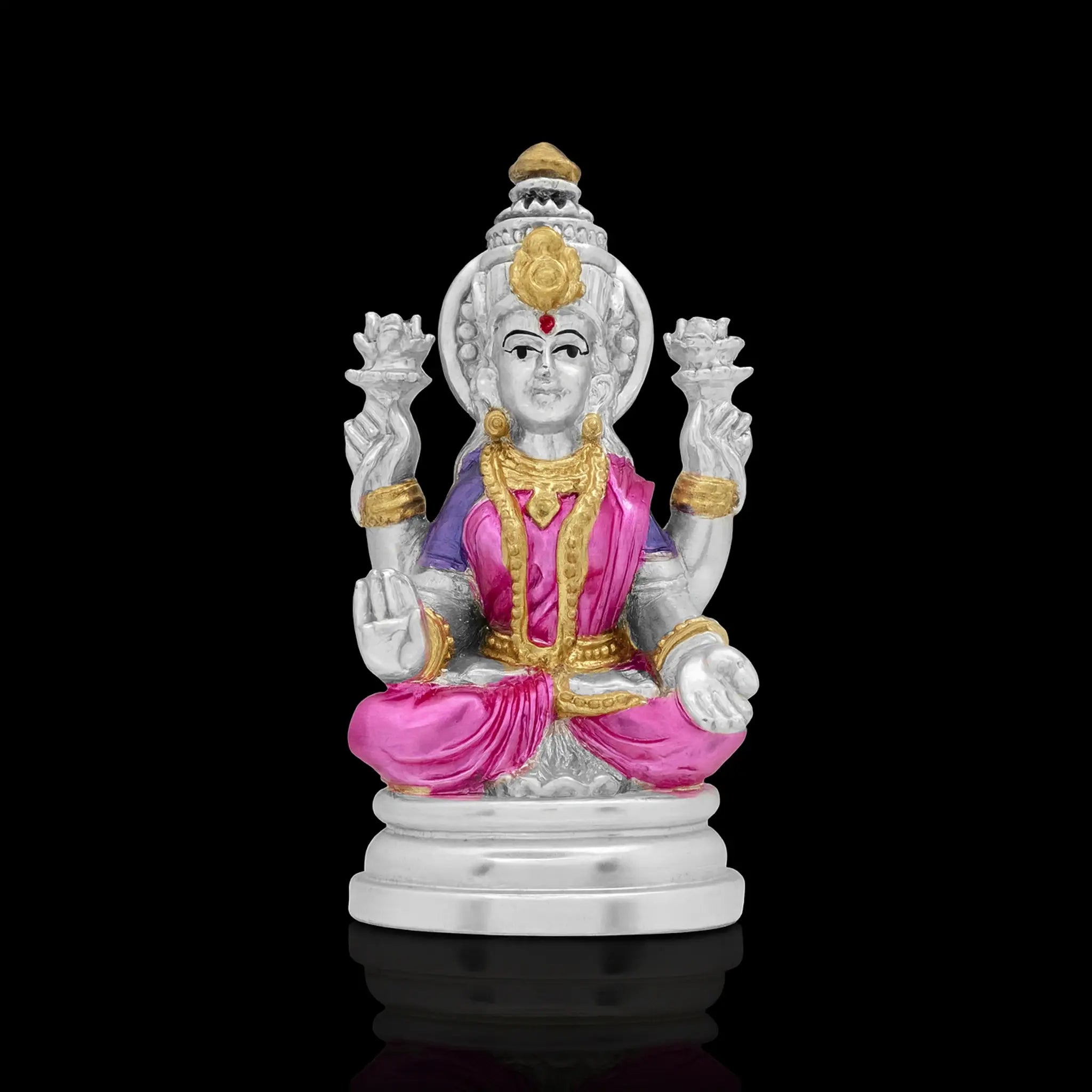 Lakshmi Figurine – Silver Base with Gold & Pink Highlights PIDRSL21-081