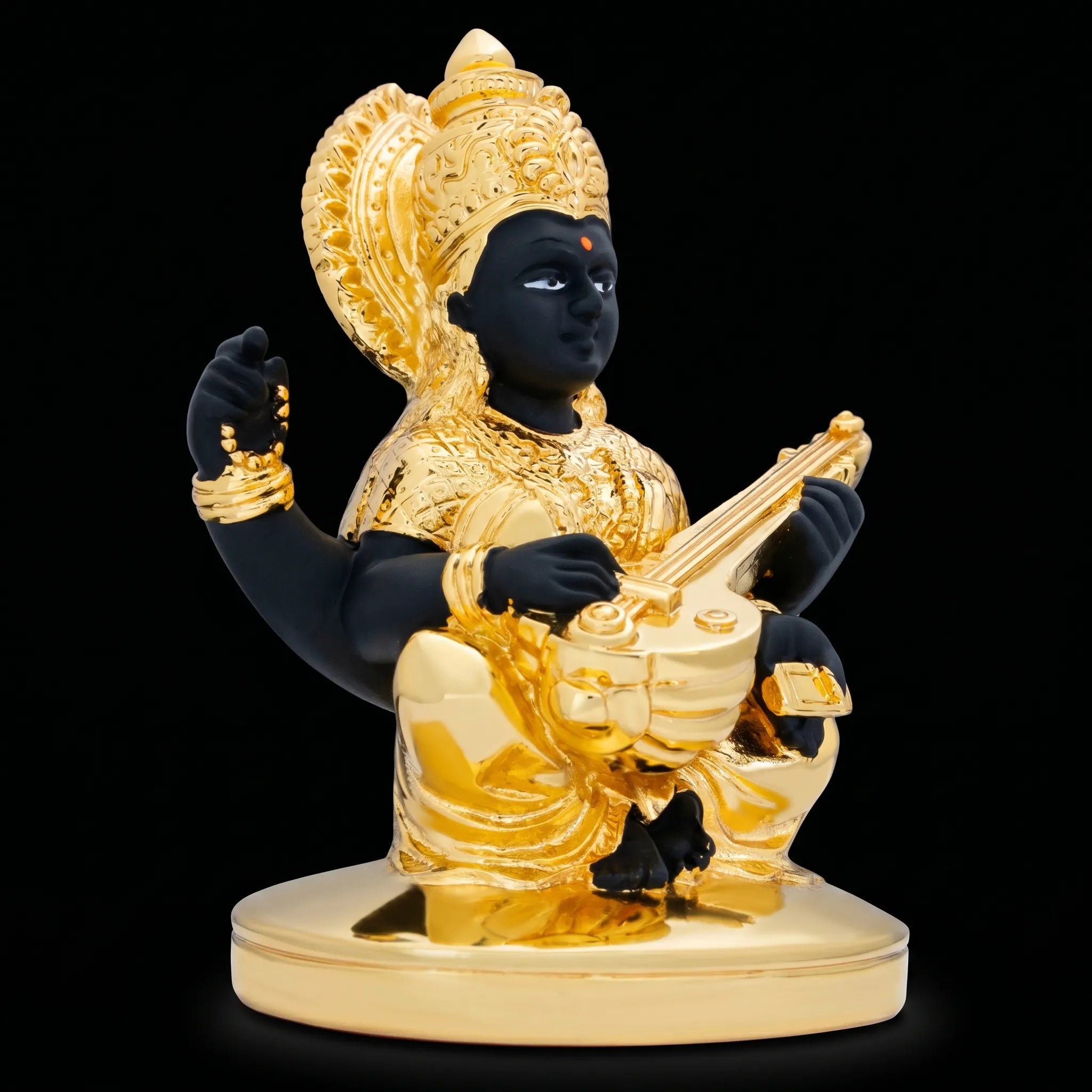 Goddess Saraswati Idol – Black & Gold Veena Sculpture PIDRBSA9-053