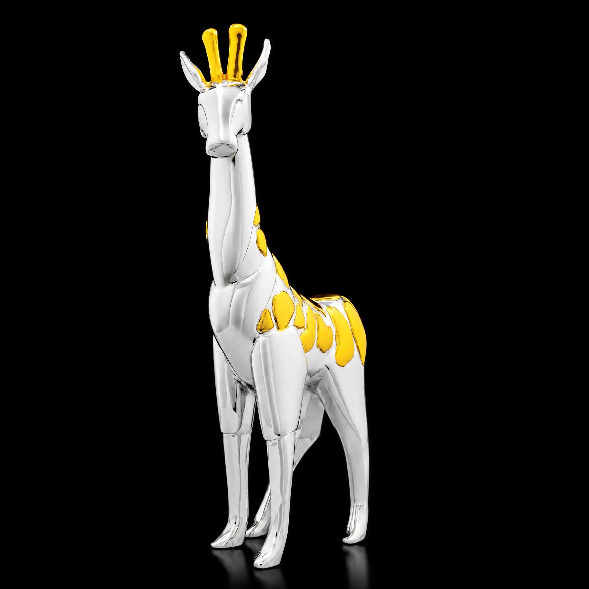 Giraffe Idol – Silver Sculpture with Golden Accents PIDRSGRF1-0001