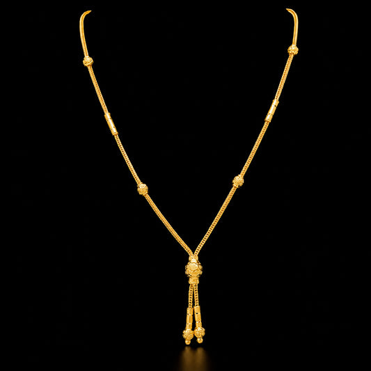 Bead Knot Slim Chain Necklace Short Gold Layered – Beaded, Tassel, Bead Work – product view 1