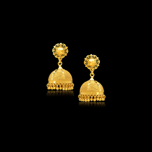 Ball Top Bead Jhumka Earrings Gold Layered – Beaded, Floral, Dome – product view 1