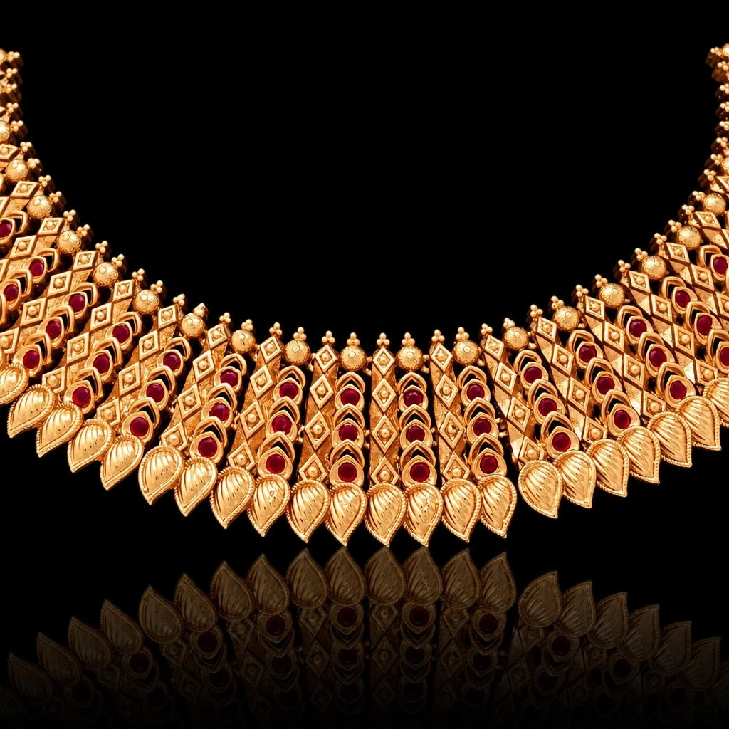 Ruby stone gheru necklace with Stud PSGRNSSR41R-0301, PSGRSTSR34R-041