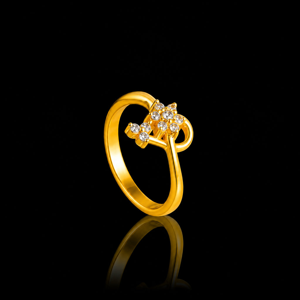 CZ Bloom Curl Fine Stone Ring Gold Layered