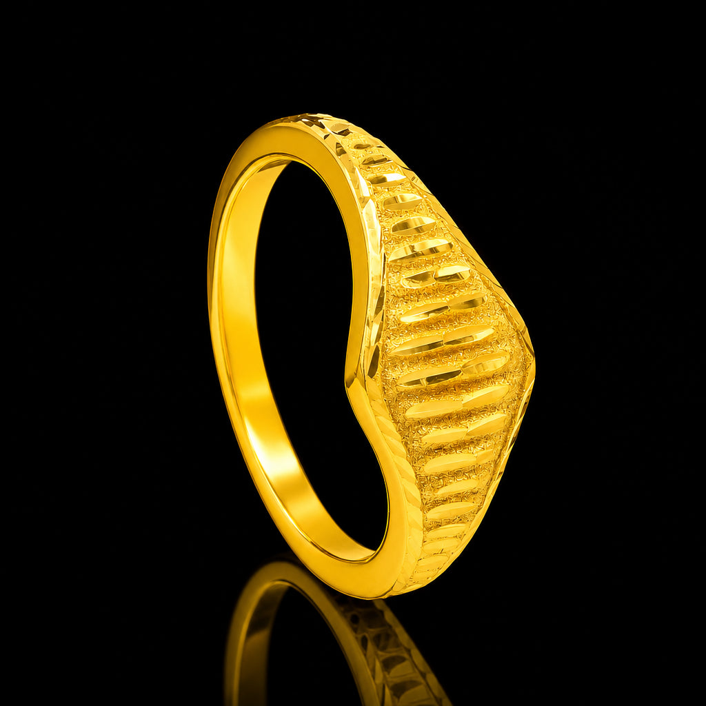 Ribbed Wedge Slim Band Ring Gold Layered