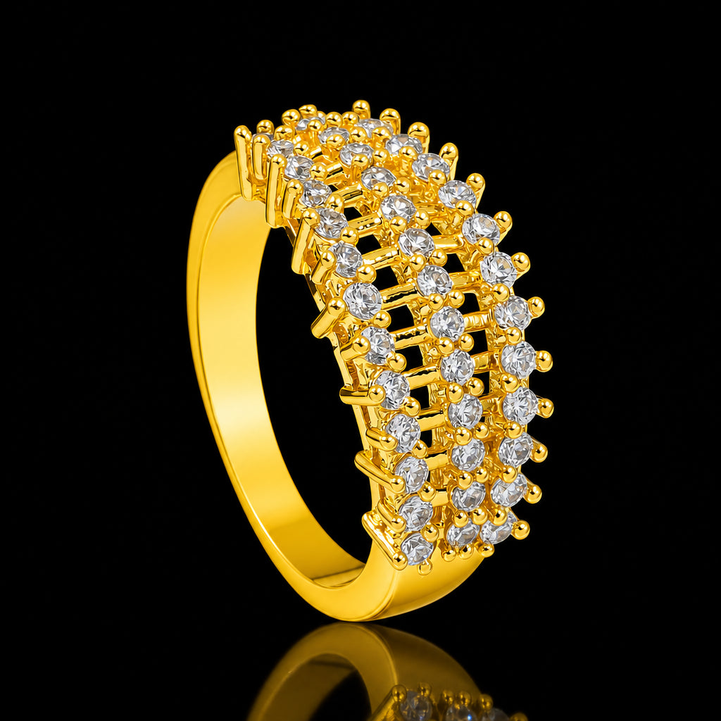 CZ Row Lattice Broad Band Stone Ring Gold Layered