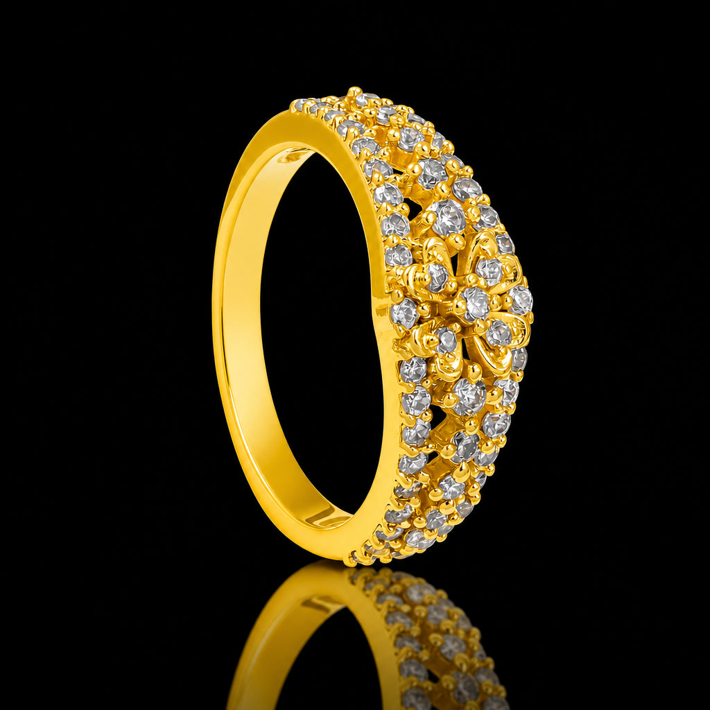 CZ Pave Dome Broad Stone Ring Gold Layered