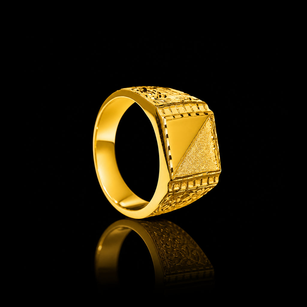 Pyramid Stud Face Gents Ring Gold Layered