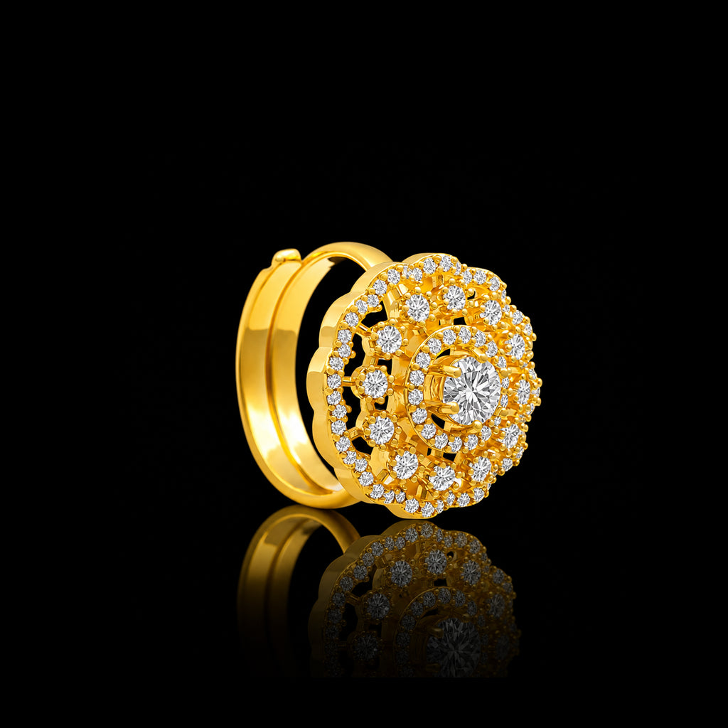 CZ Bloom Halo Cocktail Ring Gold Layered