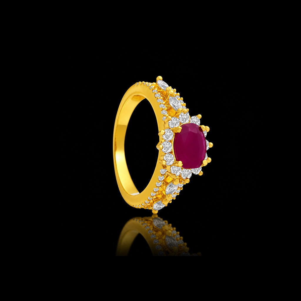 Deep Red Oval Crown Band Ring Gold Layered