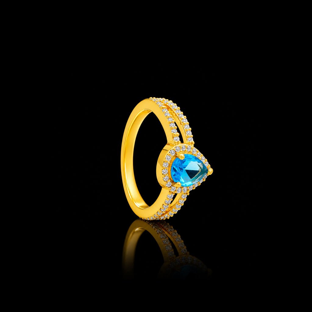 Sky Blue Heart Halo Band Ring Gold Layered