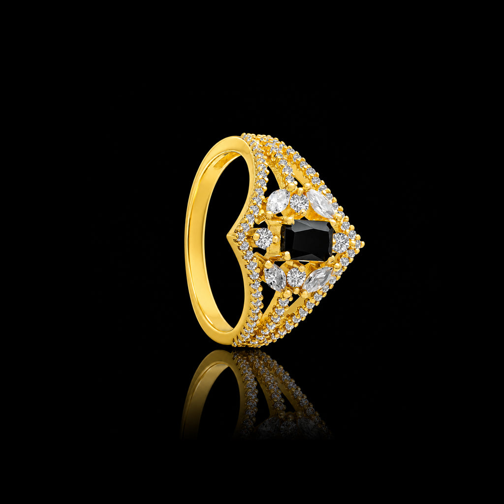 Black Square Split Band Ring Gold Layered