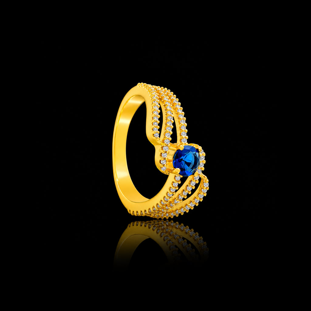 Blue Square Split Band Ring Gold Layered