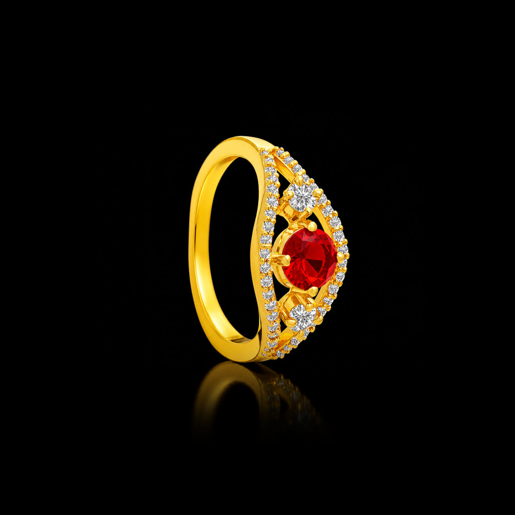Deep Red Round Halo Band Ring Gold Layered