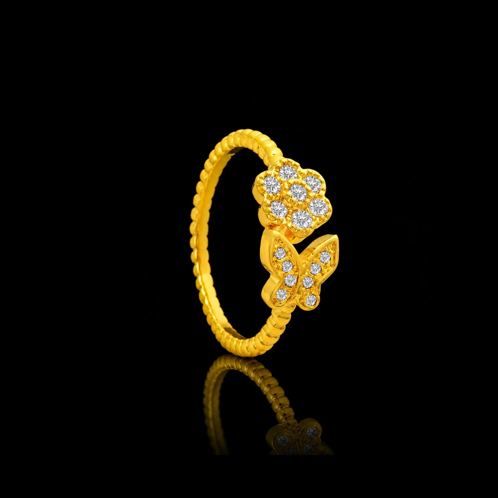 CZ Bloom Butterfly Band Stone Ring Gold Layered