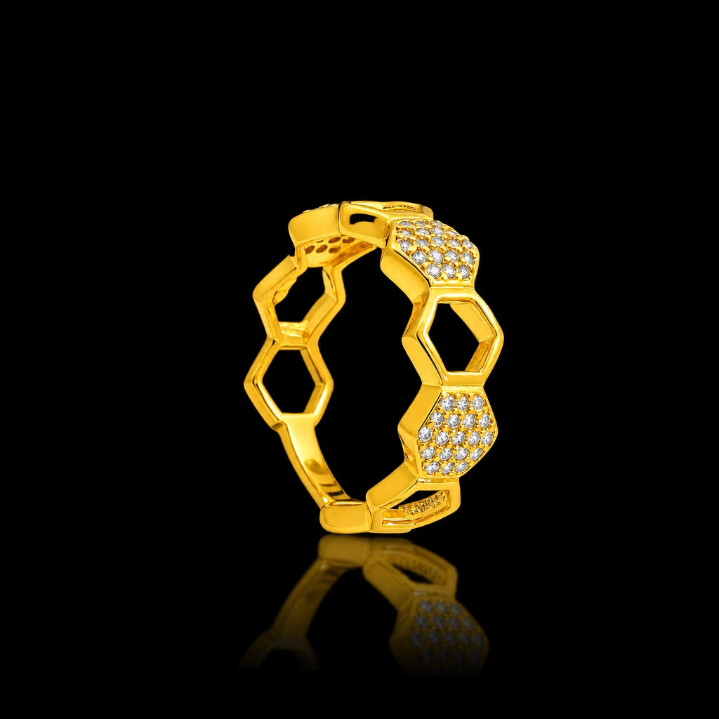 CZ Hexagon Lattice Band Stone Ring Gold Layered
