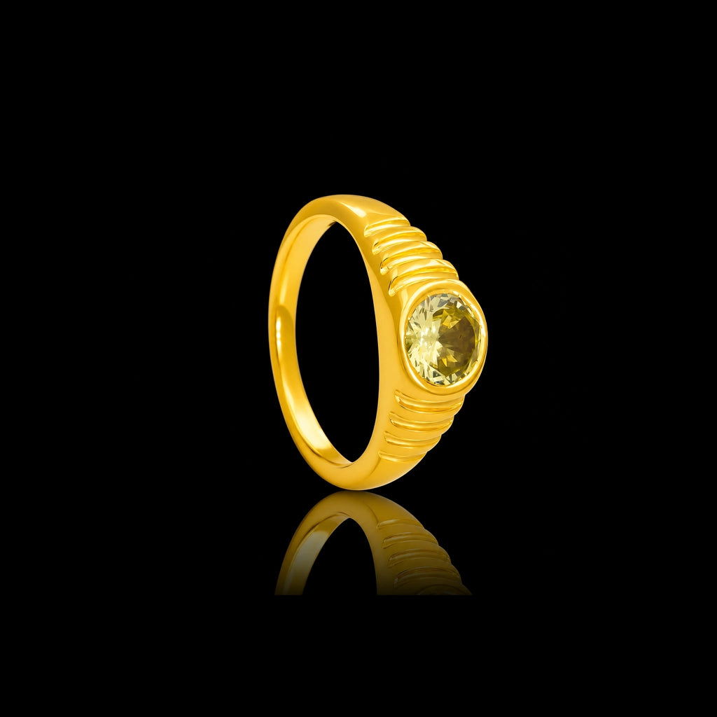 Yellow Oval Ribbed Bezel Stone Ring Gold Layered