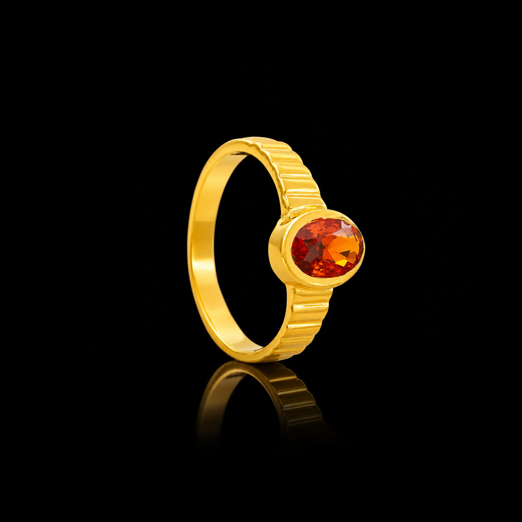 Amber Round Bezel Fine Stone Gents Ring Gold Layered