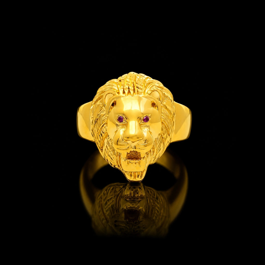 Lion Head Bold Face Stone Gents Ring Gold Layered