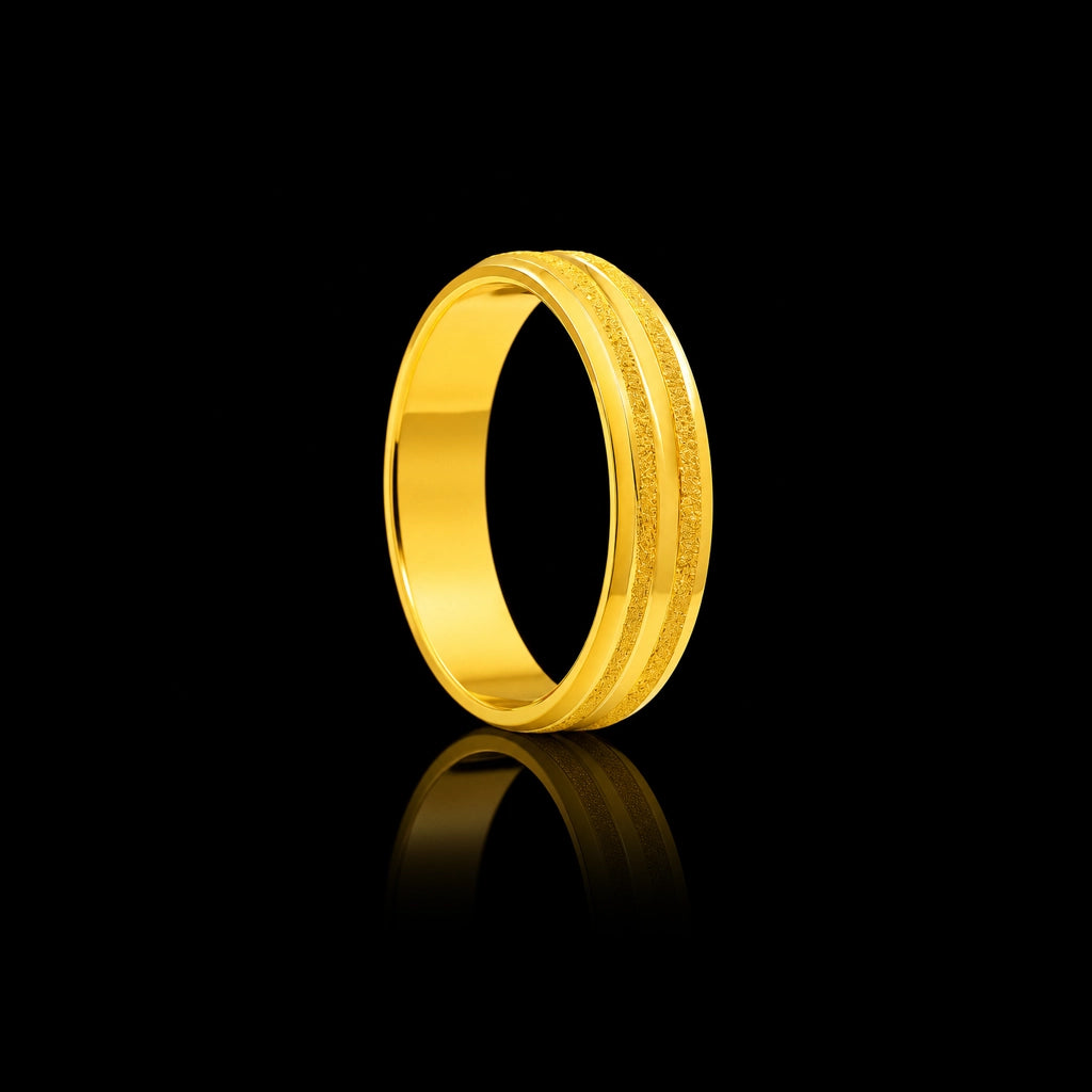 Bevel Ribbed Plain Band Ring Gold Layered
